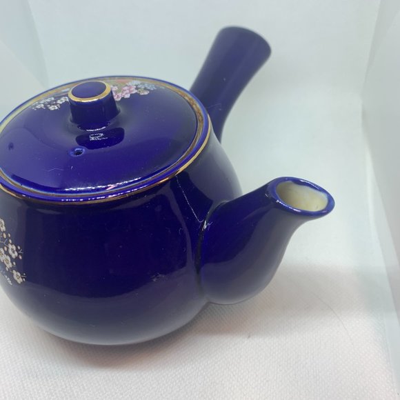 Vintage Japan Saki Cobalt Blue Porcelain Side Handle Tea Pot - Picture 3 of 8